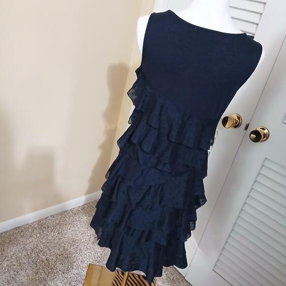 LOFT 4 Black Sleeveless Swiss Dot Ruffled Layers Polyester Rayon Blend Dress - Picture 8 of 15